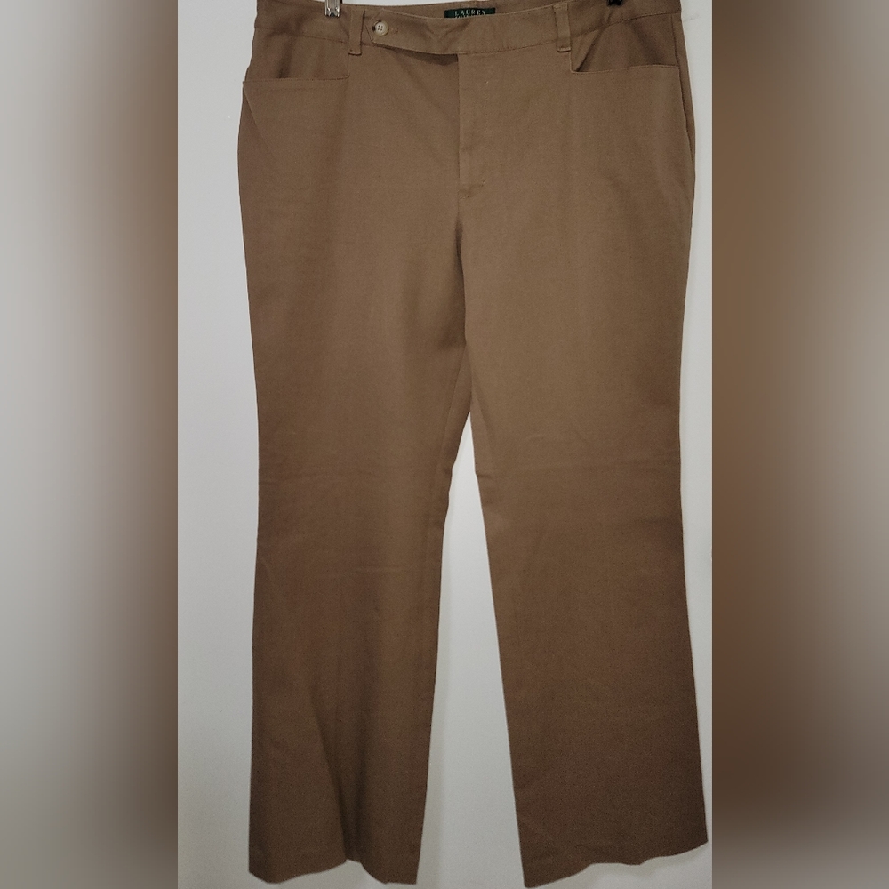 New Lauren Ralph Lauren Womens Brown Adelle Stretch Cotton Straight Leg Pants 16 - Picture 3 of 15